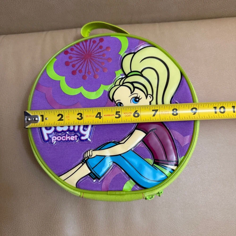 Vintage Polly Pocket Carrying Case Purple Lime Green Round Storage Bag 2000s